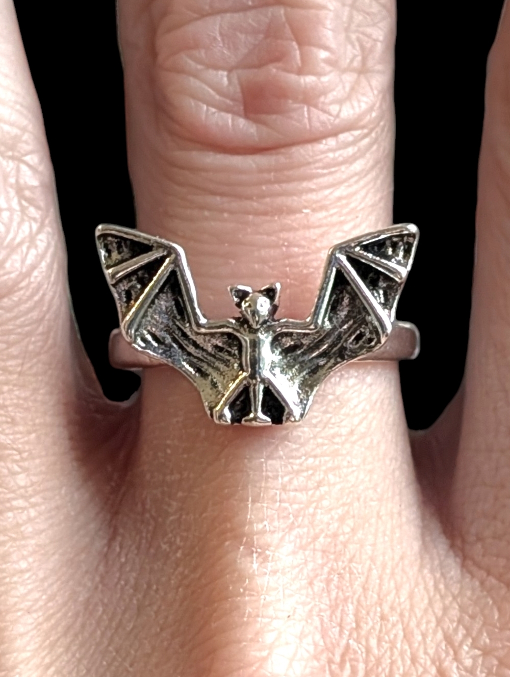 NWT Goth Alt Silver Bat Flight Ring Size 7 Unisex